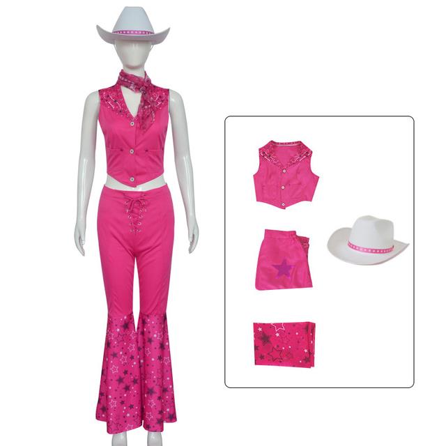 Cowgirl Outfit 70s 80s Hippie Disco Costume Pink Flare Pant Halloween  Cosplay For Women Girls