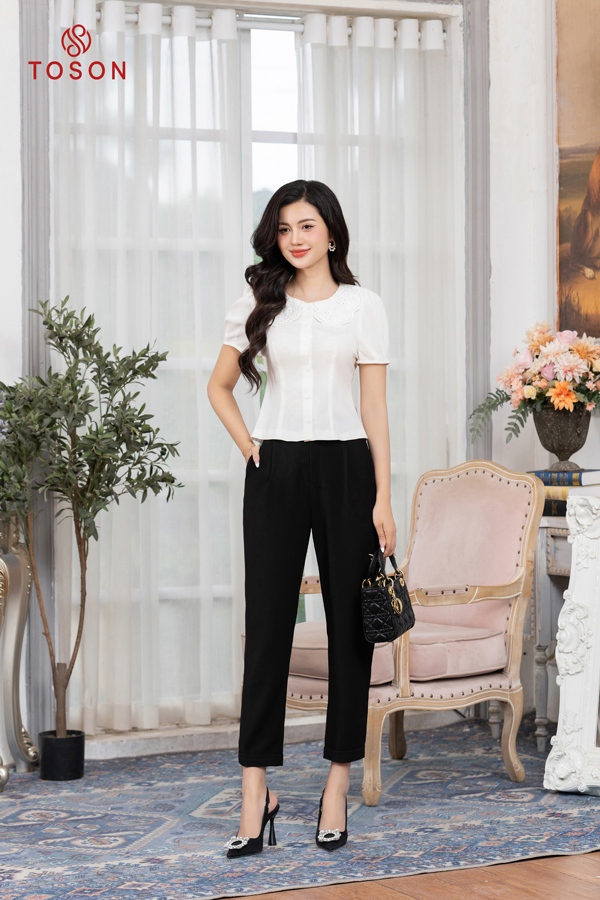 Quần trượt hàn đen, dáng baggi gấu gập nơ vê sxtn23043b83 toson