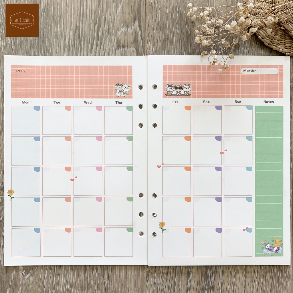 Giấy refill màu cho sổ còng Planner 6 lỗ A5 45 tờ