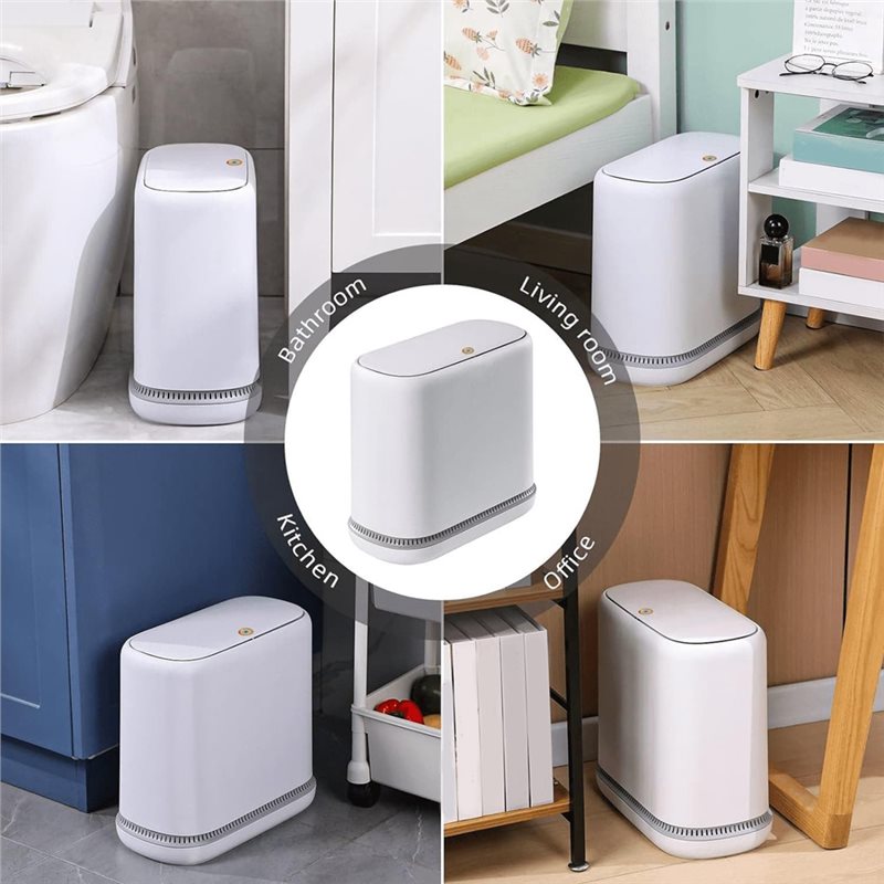 Bathroom Trash Can with Lid, 3.3 Gallon Slim Odor-Control & Pet-Proof Garbage Bin, Automatic Bag Adsorption.