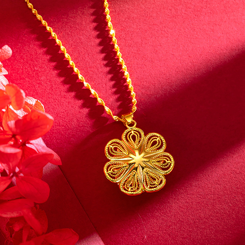 Gold Color Pendant Bird's Nest Lucky Clover Flower Heart Necklace Accessories Bayline.