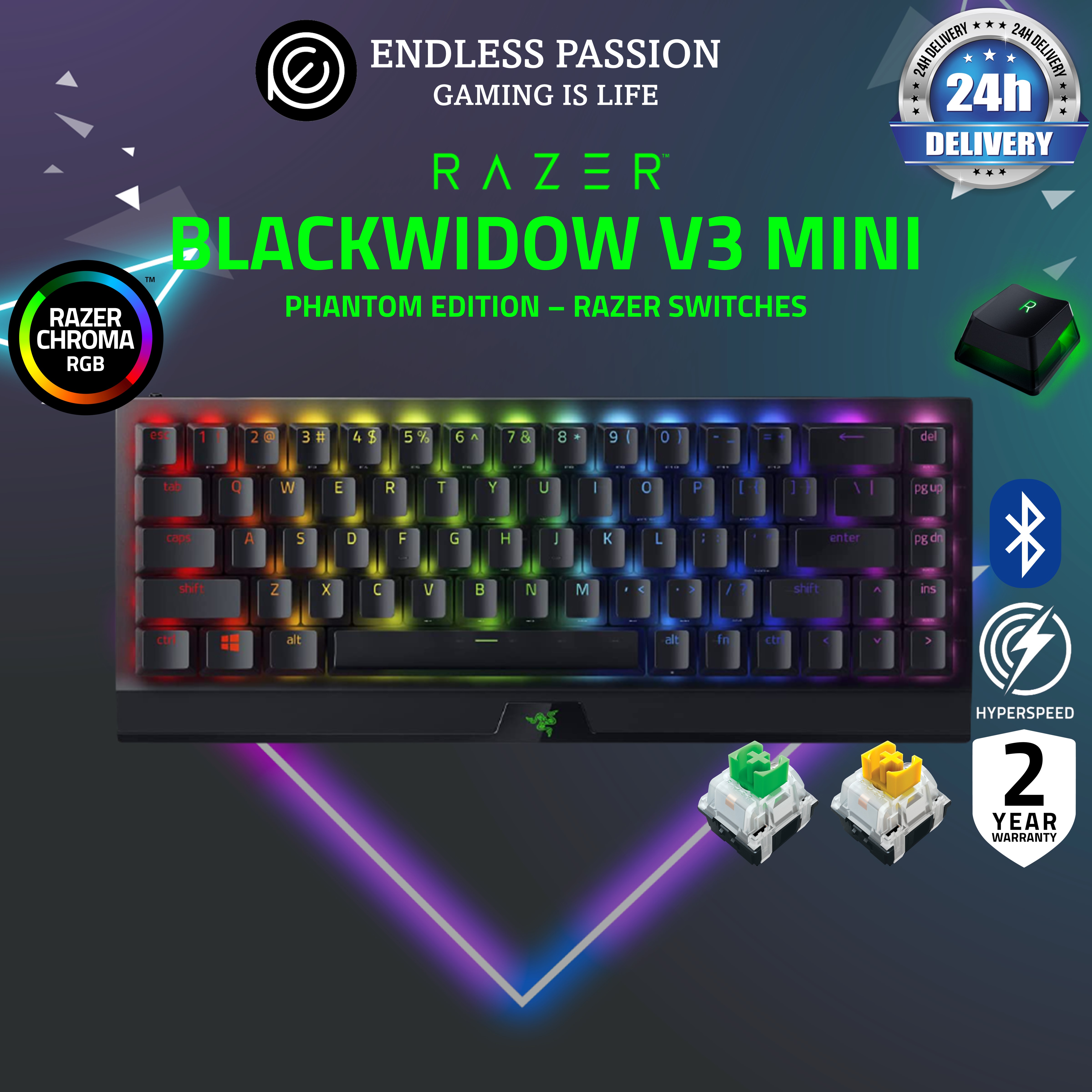 Razer Blackwidow V3 Mini Phantom Edition HyperSpeed 65% Wireless Mechanical Gaming Keyboard: Wireless Technology -Green Mechanical Switches- Tactile & - 200Hrs Battery Life | Lazada Singapore