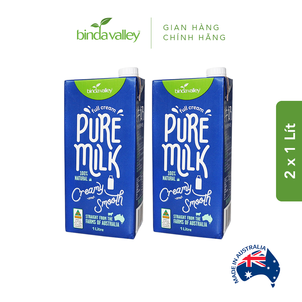 Bộ 2 Hộp Sữa Tươi Tiệt Trùng UHT Nguyên Kem BINDA VALLEY Chuẩn Úc 1 Lít