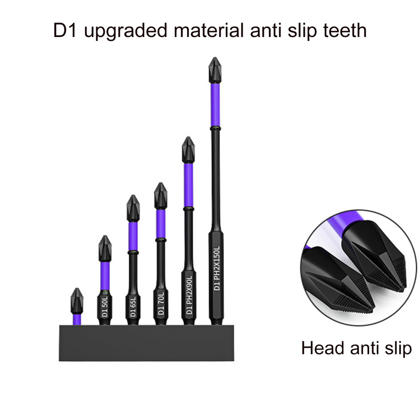 6Pcs Impact Drill Bits 25 50 65 70 90 150mm anti-shock batch head cross screwdriver head magne-tic electric drill strong magn-etic high hardness batch head anti-slip teeth