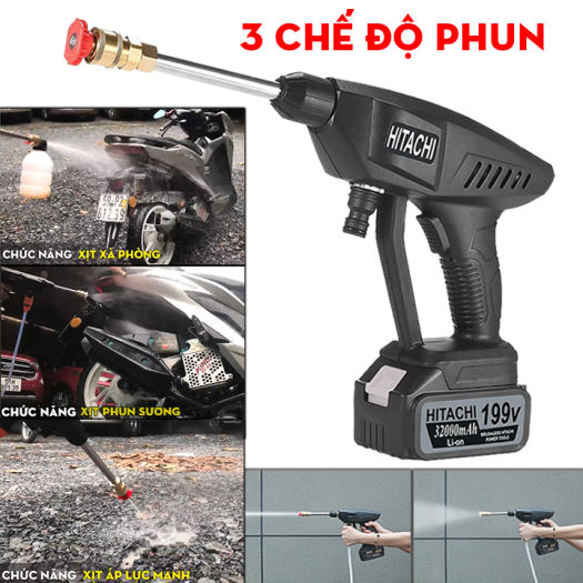 MÁY RỬA XE MINI HITACHI CẦM TAY PIN ÁP LỰC