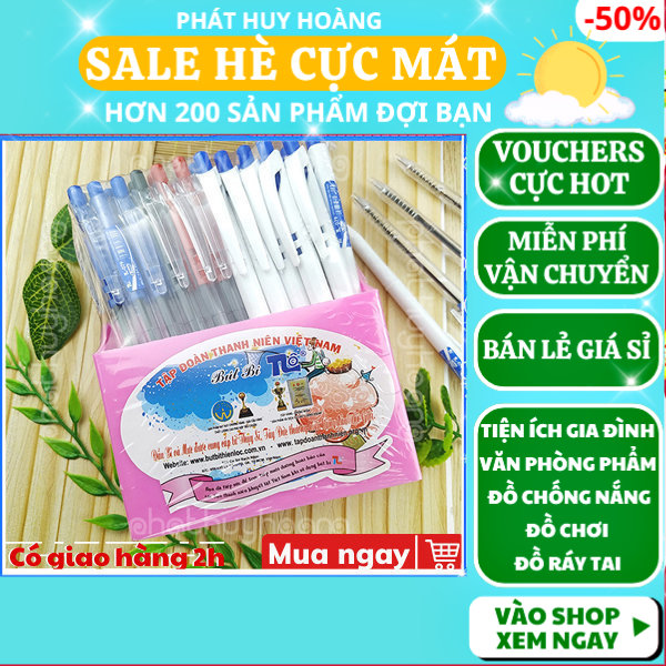 Khay 50 bút bi (45 cây bút xanh 3 bút đỏ và 2 bút đen ) Thiên Lộc tiện lợi, khay viết 50 cái đủ loại phục vụ việc học, bút bi ngòi bấm đầu nhỏ luyện chữ giá sỉ, khay viết mực đủ 3 màu cao cấp, đồ dùng học tập, Phát Huy Hoàng