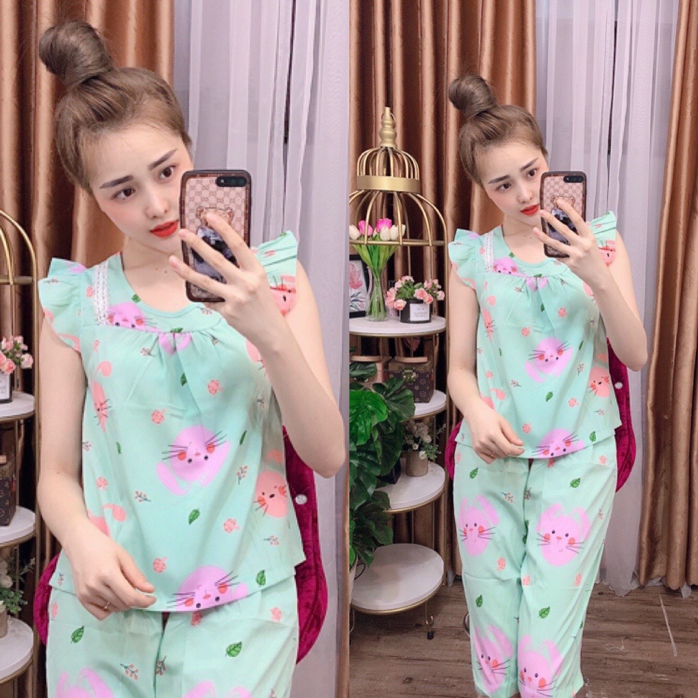 ĐỒ BỘ LỤA LỬNG MẶC NHÀ HỌA TIẾT HÌNH THÚ HOT DỄ THƯƠNG (ẢNH THẬT) CÓ SIZE 40-75KG - LUA23