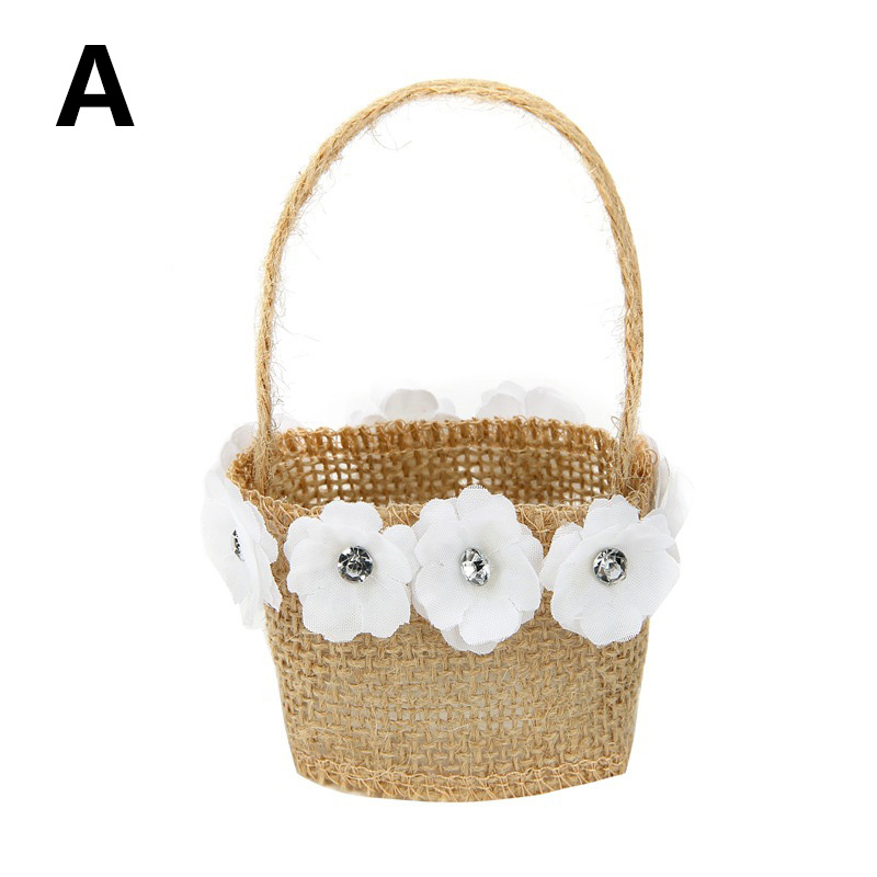 Exix 1PC Party Gift Bag Linen Handle Flower Basket Candy Bag Burlap Lace Storage Basket Table Decoration Vintage Wedding Ceremony