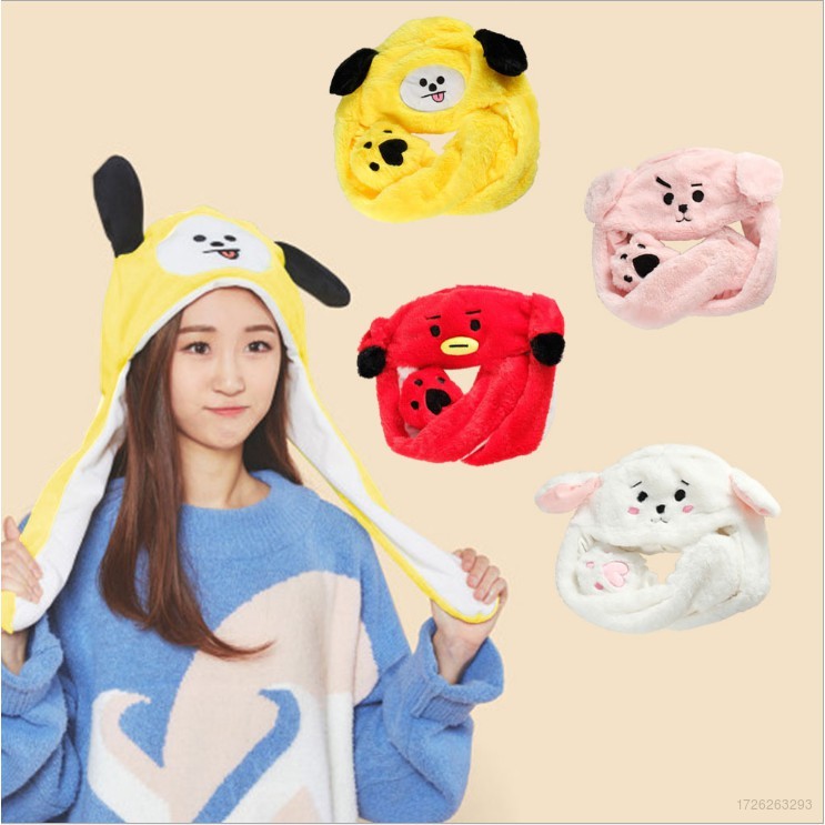 Tik Tok Kpop BTS BT21 Carton Fashion Moving Hat Rabbit Ears Plush Sweet Cute Airbag Cap Plush Toys Gifts For Kids Girl Photo Pro ulc. 