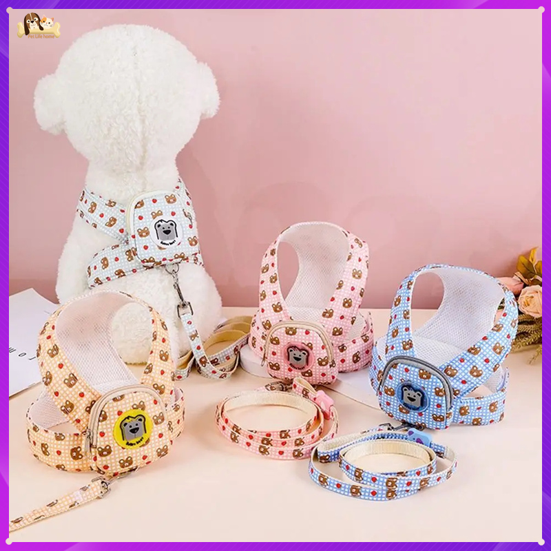 Stylish Adjustable Pet Leash Dog Harness Leash Mesh Breathable Collar Leash Strap Complete Set Pet Leash Belt Traction Rope Dog Collar Traction Rope Pet Harness Dog Breast Strap Dog Vest