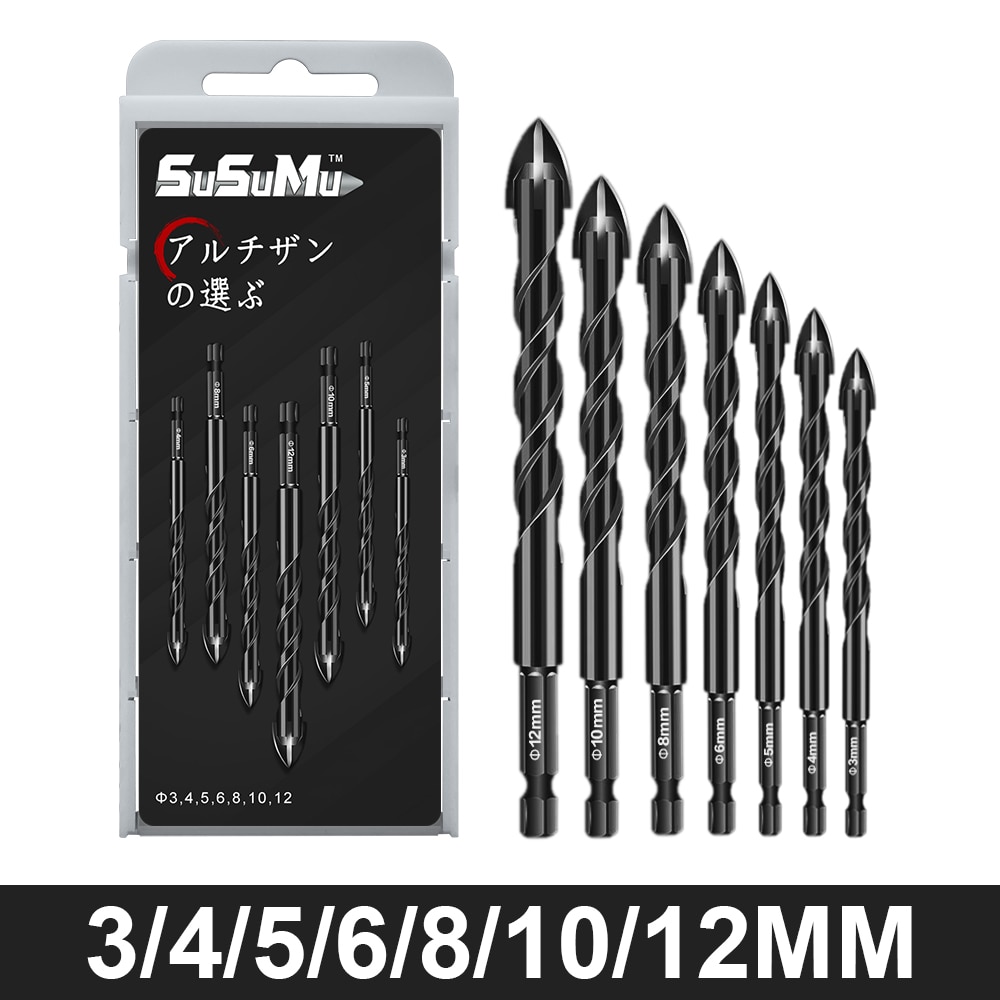 Susumu 3-12Mm Cross Hex Tile Drill Bits Set For Glass Concrete Ceramic Hole Opener Brick Hard Alloy Triangle Bit Tool Boxed Kit Rotary Tool Parts & Accessories