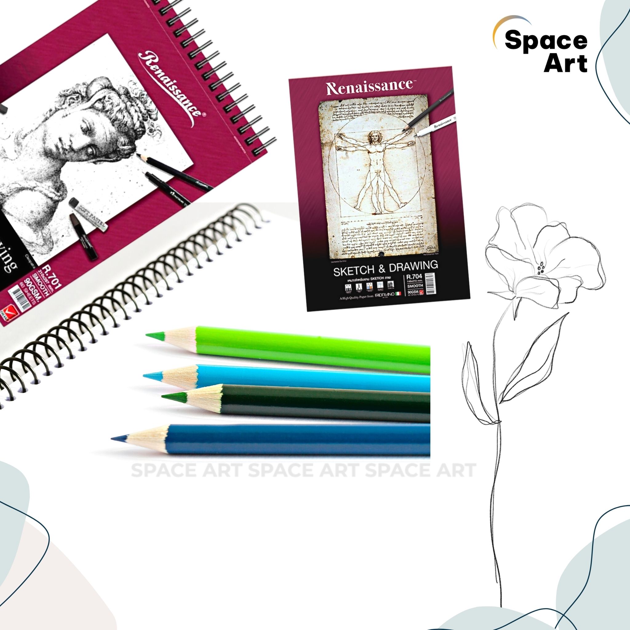 [Space Art Store] Sổ vẽ Sketch & Drawing Renaissance vân Smooth 90gsm 60 tờ