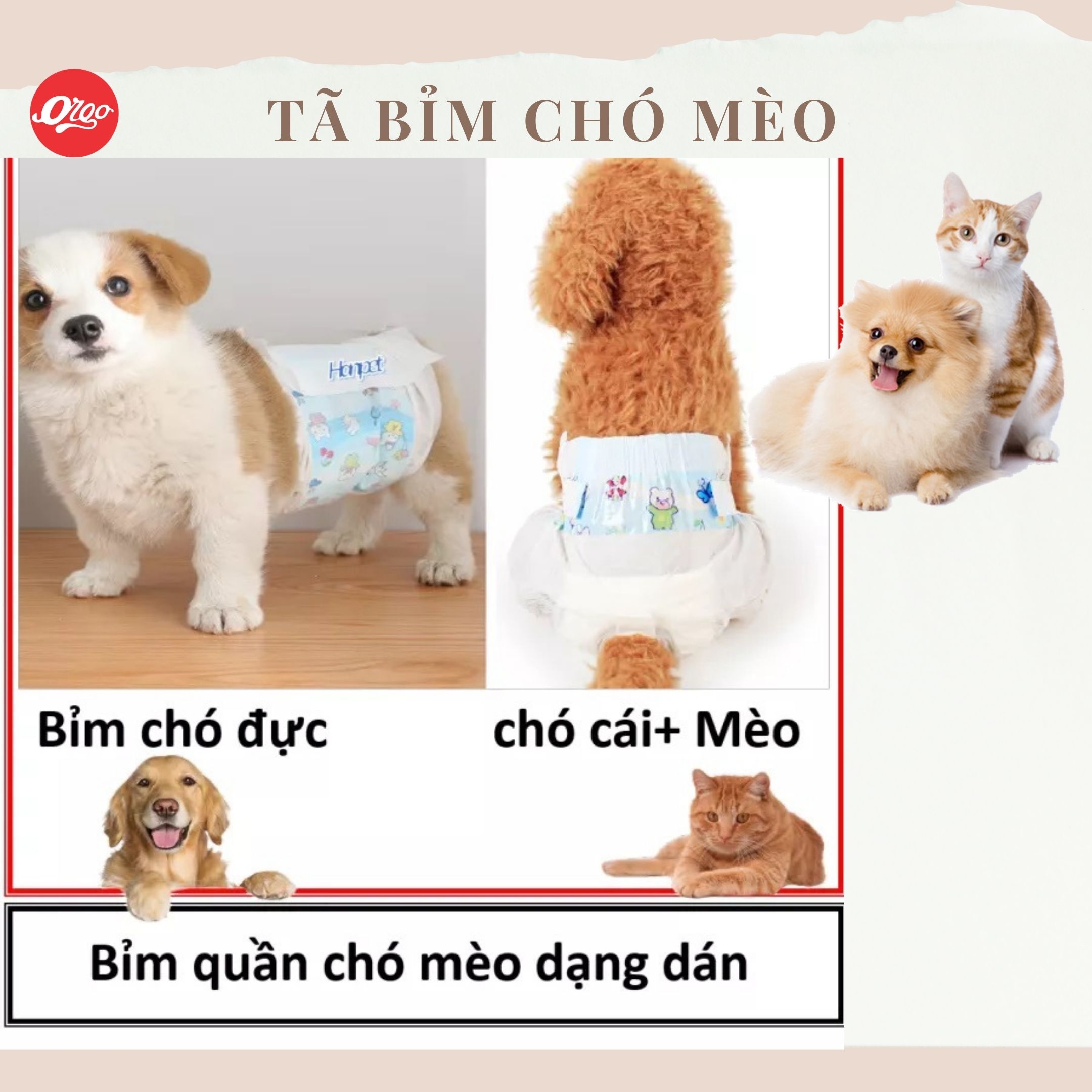 Orgo - 10 miếng bỉm quần chó mèo cao cấp dạng dán dành cho chó cái và mèo