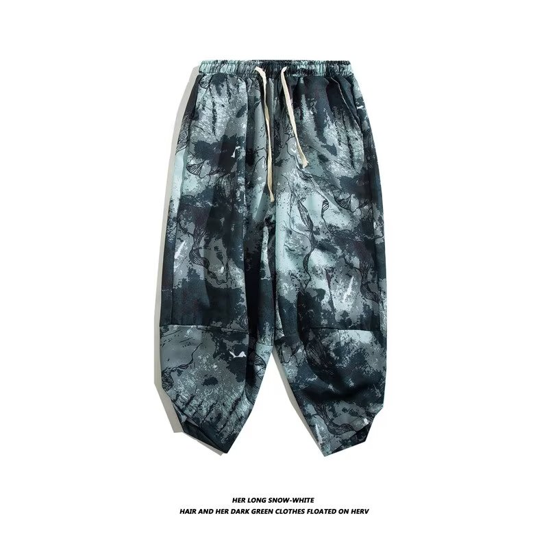 KYUSHUAD Men's shorts, loose casual athletic trousers- printed beach pants