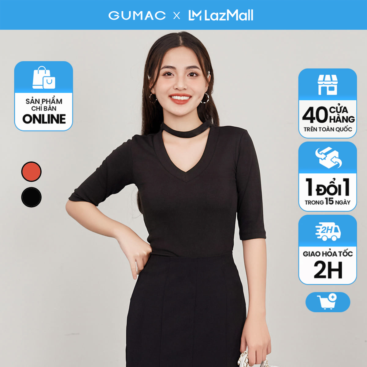 Áo thun kiểu cổ tim thời trang GUMAC ATD12050