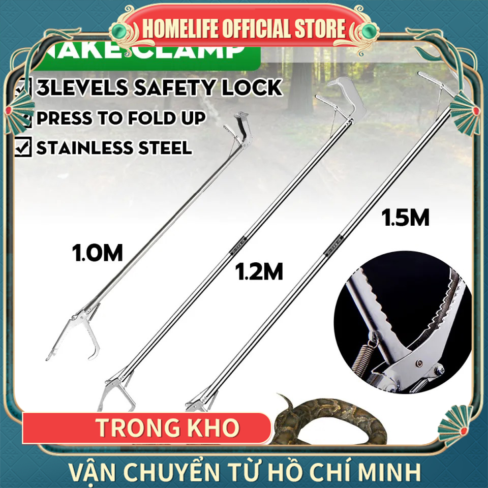 Tay cầm kẹp rắn có thể gập lại 1.2/1.5m dụng cụ bắt rắn bò sát kẹp