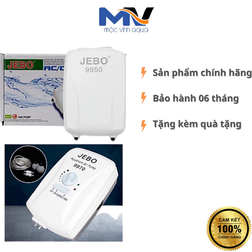 [ Tặng 1m dây và 2 cục sủi ] Máy sủi oxy tích điện Jebo 9950 2 vòi mini siêu êm
