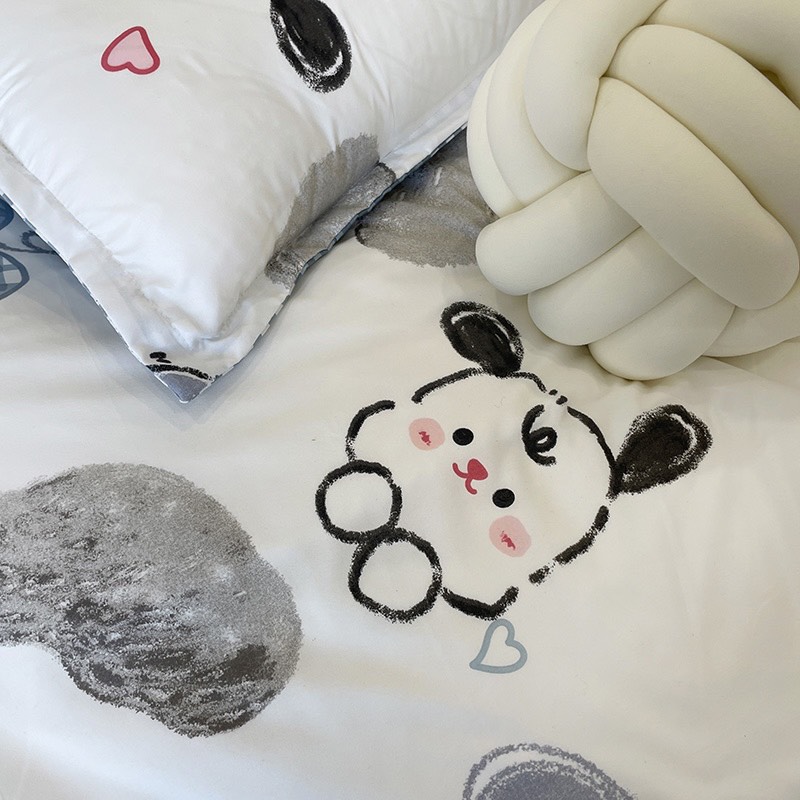 Chăn ga gối cotton poly - Mẫu gấu tim xanh