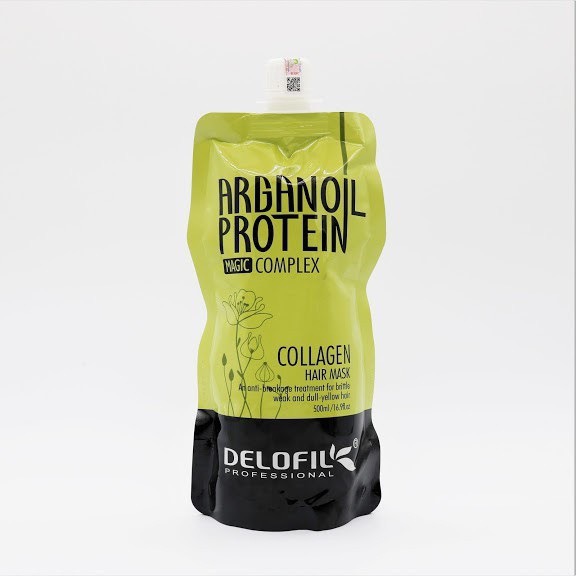 Hấp dầu Collagen Delofil Arganoil Protein siêu mượt 500ml (Túi)