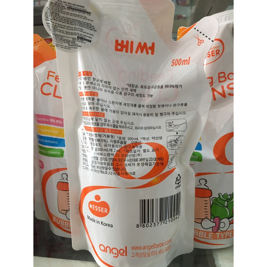 Nước rửa bình sữa Wesser dạng túi 500ml