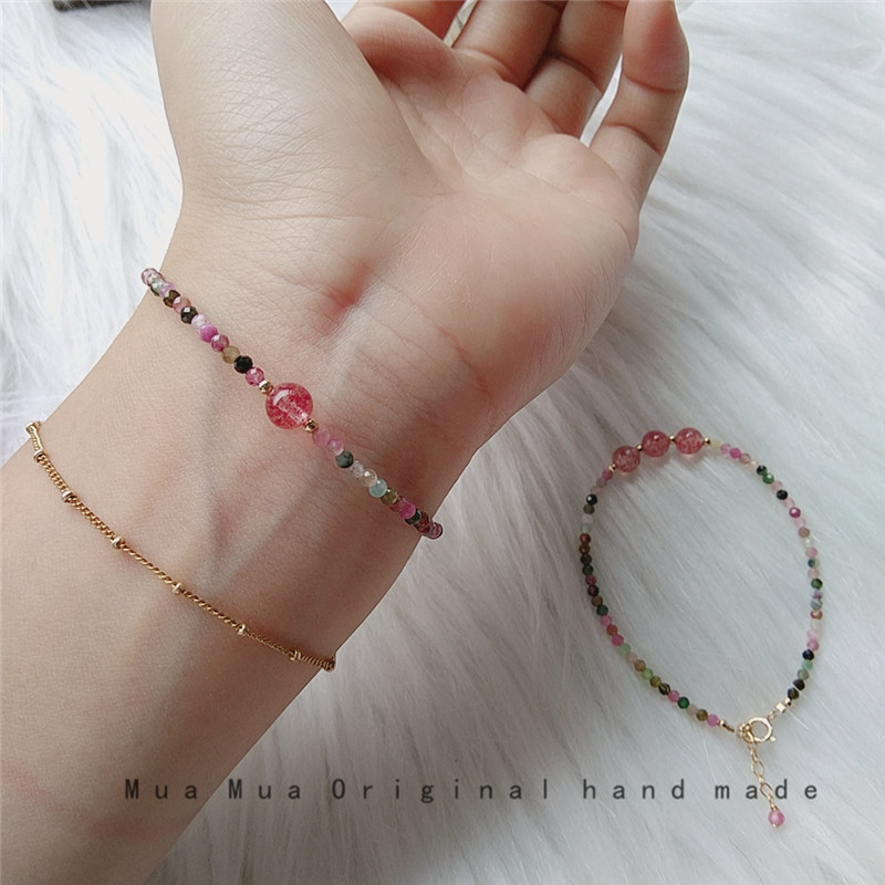 Sale%E3%80%91New%20Natural%20Strawberry%20Candy%20Tourmaline%20Crystal%2014K%20Gold%20Bracelet%20Women's%20Summer%20Handmade%20-%20Image%204