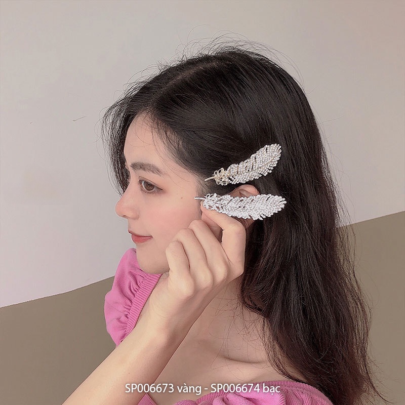 Kẹp Tóc Hình Chiếc Lá Đính Đá Phong Cách Hàn Quốc Cho Nữ