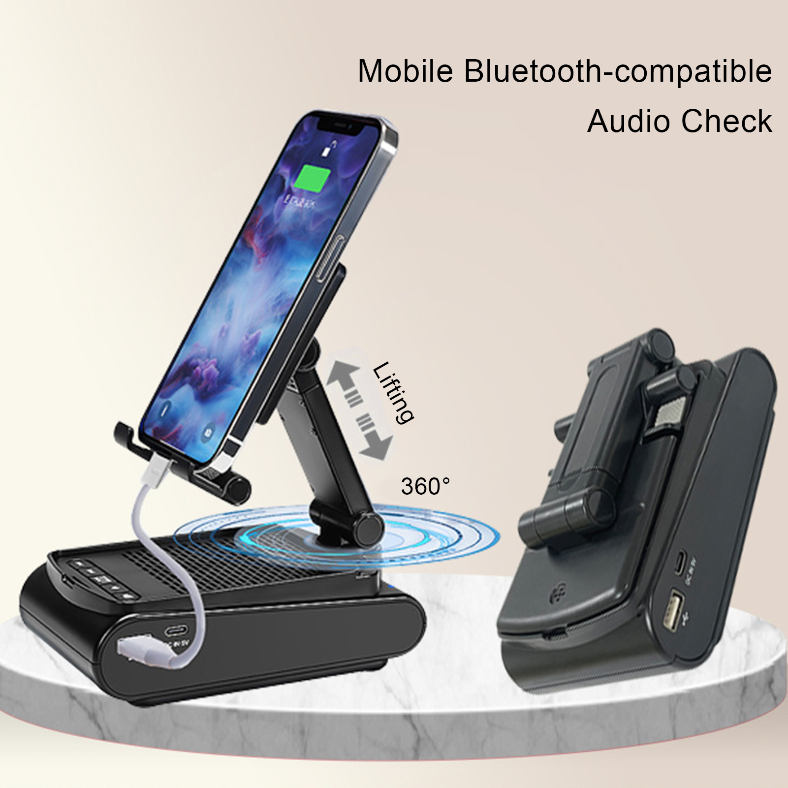 Anxinshui Giá để điện thoại di động với Bluetooth tương thích loa đa mục đích giá đỡ điện thoại Loa Bluetooth không dây điện thoại di động giá để điện thoại đứng