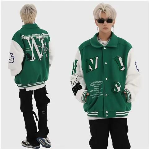 Green Jacket Men's and Women's Autumn New Baseball Uniform Jacket