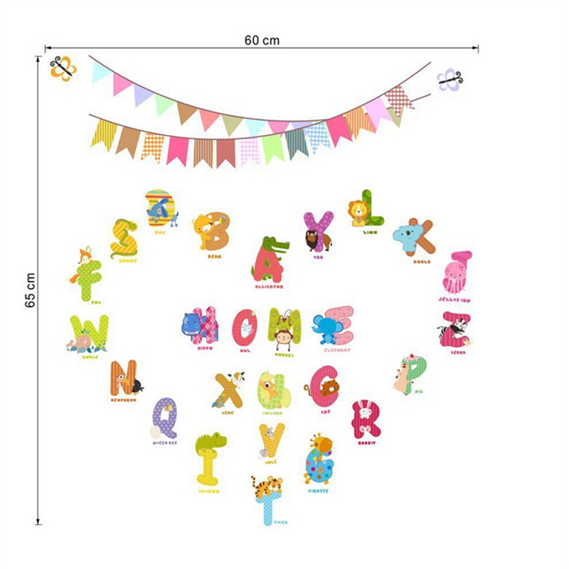 Cartoon Lettering Stickers Cartoon Animal Alphabet Wall Stickers Removable Baby Nursery Decals ...