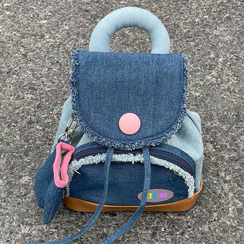 Movi Katie Donut Denim Button Backpack Cute Small School Bag Girls College Student Backpack
