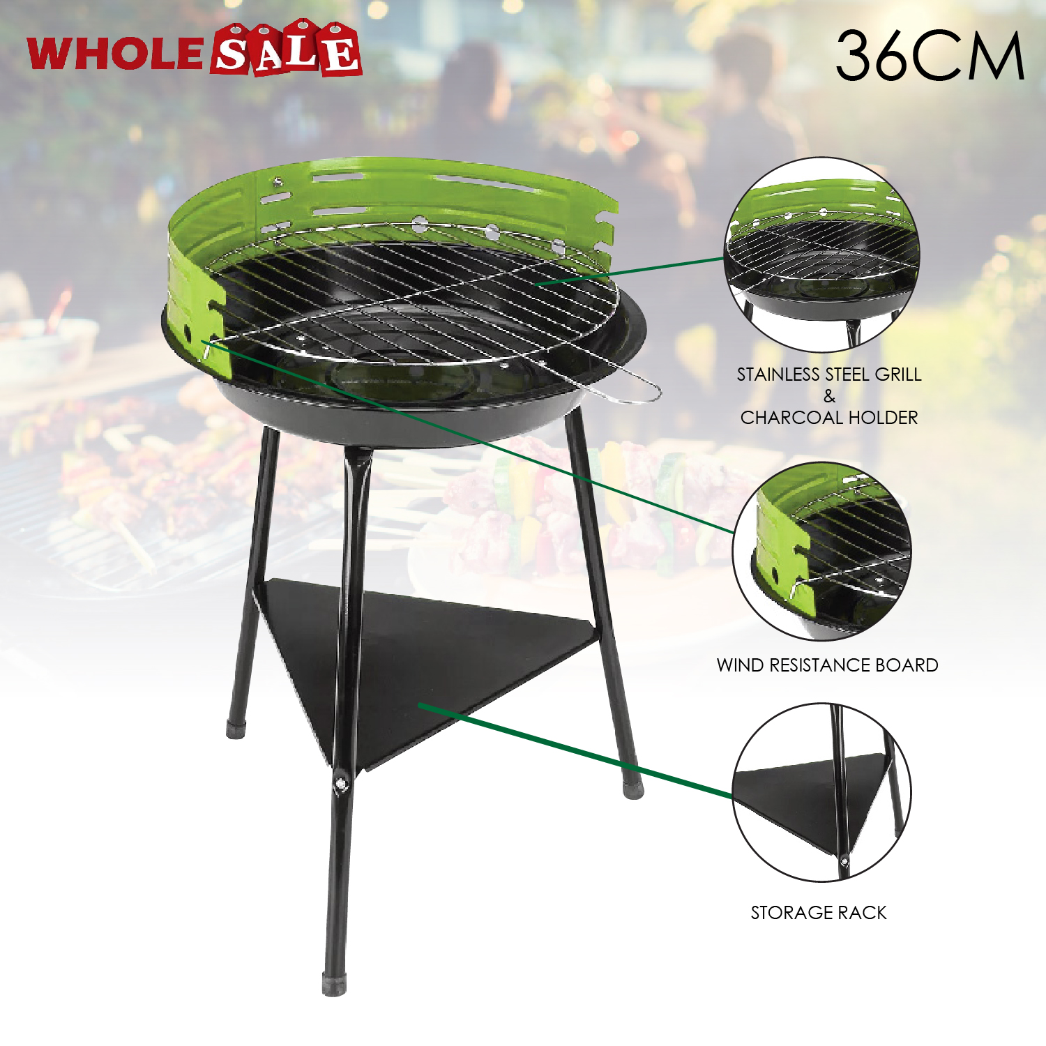 36CM Portable Round & Triangle Charcoal Barbecue BBQ Grill Stove Picnic ...