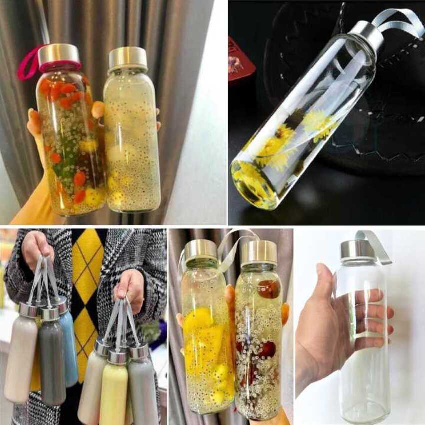 Chai Thủy Tinh Đựng Nước 500ML (combo 5 cái) nắp thiếc có dây treo - Bình Thủy Tinh Đựng Nước - Chai Đựng Trà Sữa - Chai Detox - Chai Đựng Nước Ép