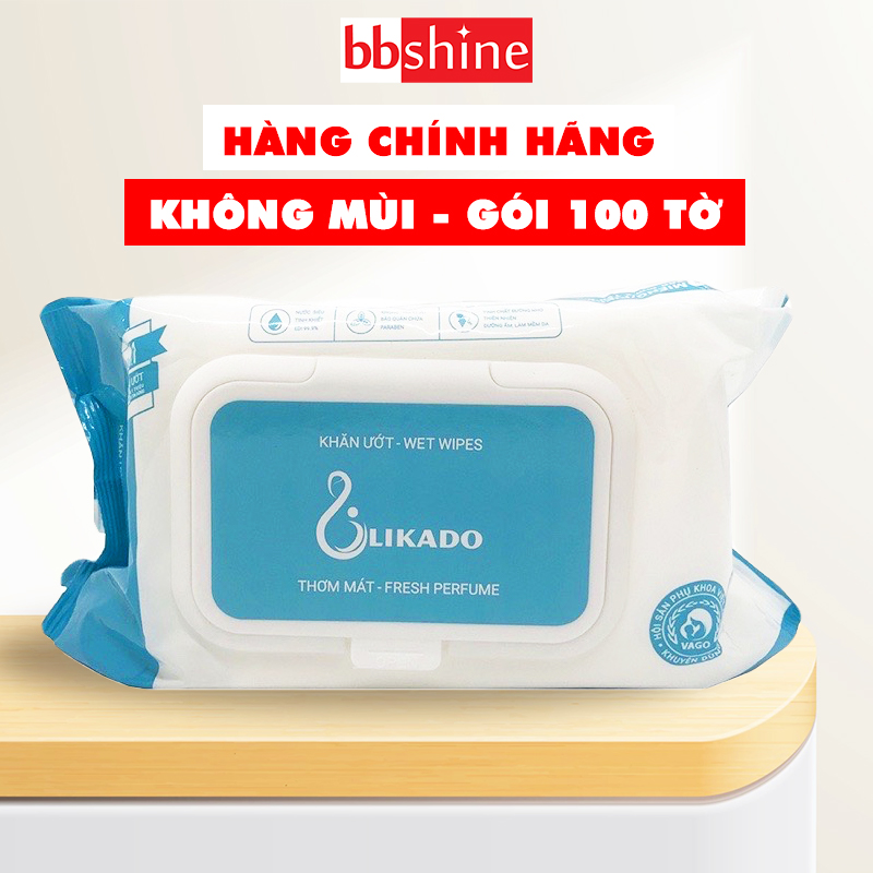 Khăn ướt cho bé, Khăn giấy ướt không mùi Likado chính hãng mềm mịn an toàn cho bé (hộp 100 miếng) BBShine – KH010