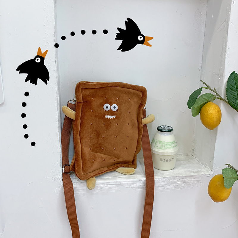 Deere Jack Korean girl soft girl bag Plush bag over one shoulder Simple cross-body bag Funny cookie bags INS Super Fire Pack