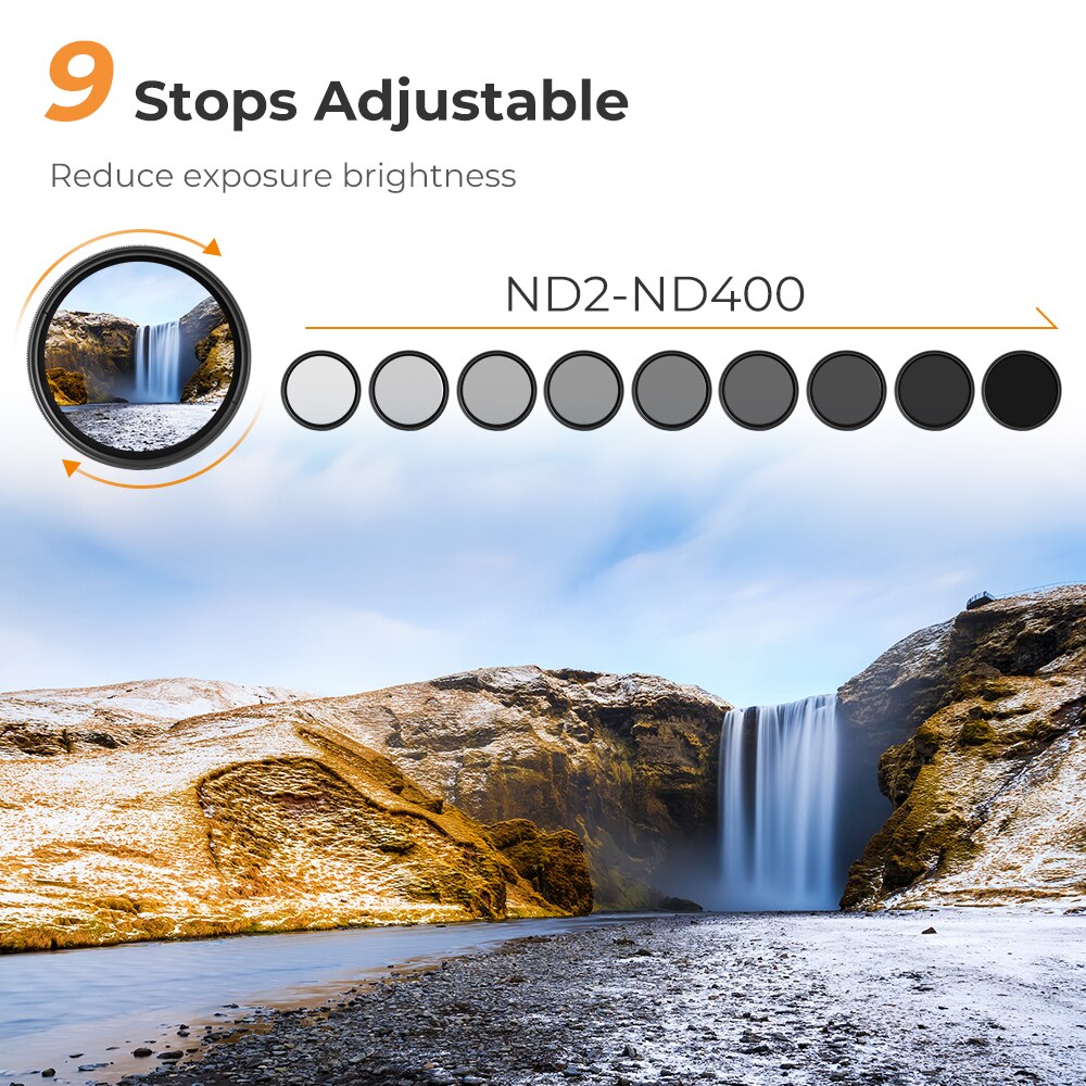 K&F Concept ND2-ND400 ND Filter Variable Neutral Density Filter 37/40.5/43/46/49/52/55/58/62/67/72/77/82mm For Camera Lens