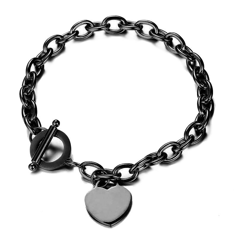 316L Stainless Steel Link Heart Charms Bracelet For Wo Girls