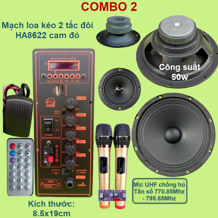 Mạch loa kéo 2 tấc đôi HA8622 cam đỏ