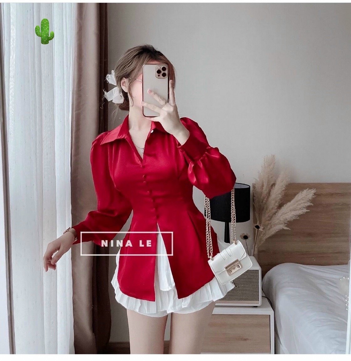 áo sơ mi phi lụa buộc nơ lưng nút bộc xinh tiểu thư pc