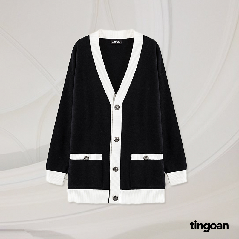 Áo khoác len cardigan đen viền trắng tingoan SWEETEST CARDIGAN BL thumbnail