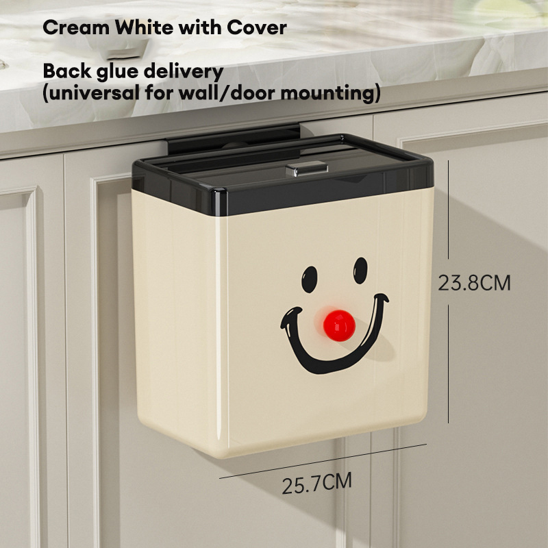 Wall-mounted trash can cream-style high-looking kitchen storage bucket household wall-mounted removable trash can with lid