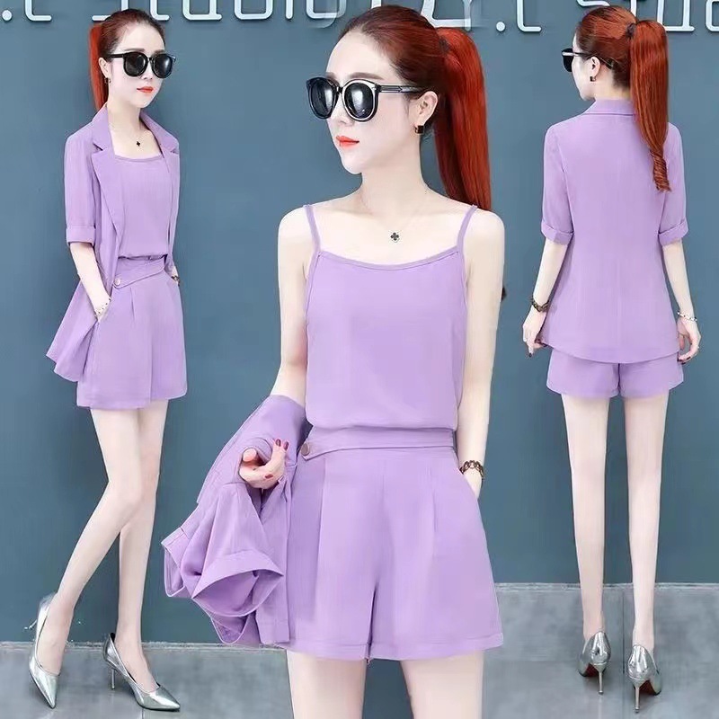 3pcs/set Women's Summer Slim Tops and Shorts Three Piece Set