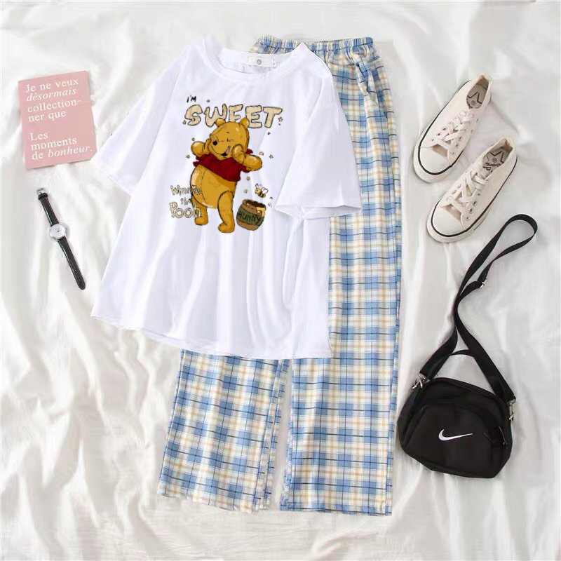 SÉT ÁO GẤU POOH KÈM QUẦN KẺ