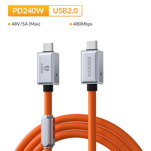 Idsonix usb cable type c to usb c fast charging cable usb4 40gbps data wire pd240w charge 8k 60hz video cord for macbook samsung