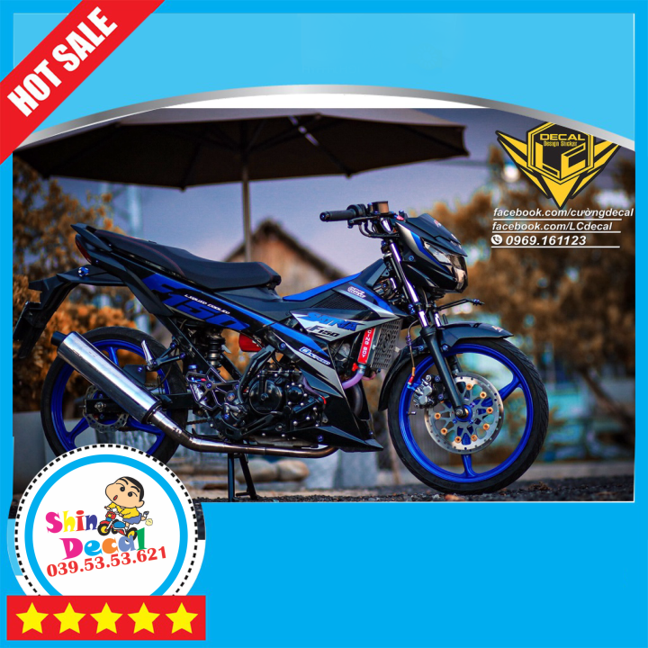 Tem rời Satria F150 xanh xám dán xe đen