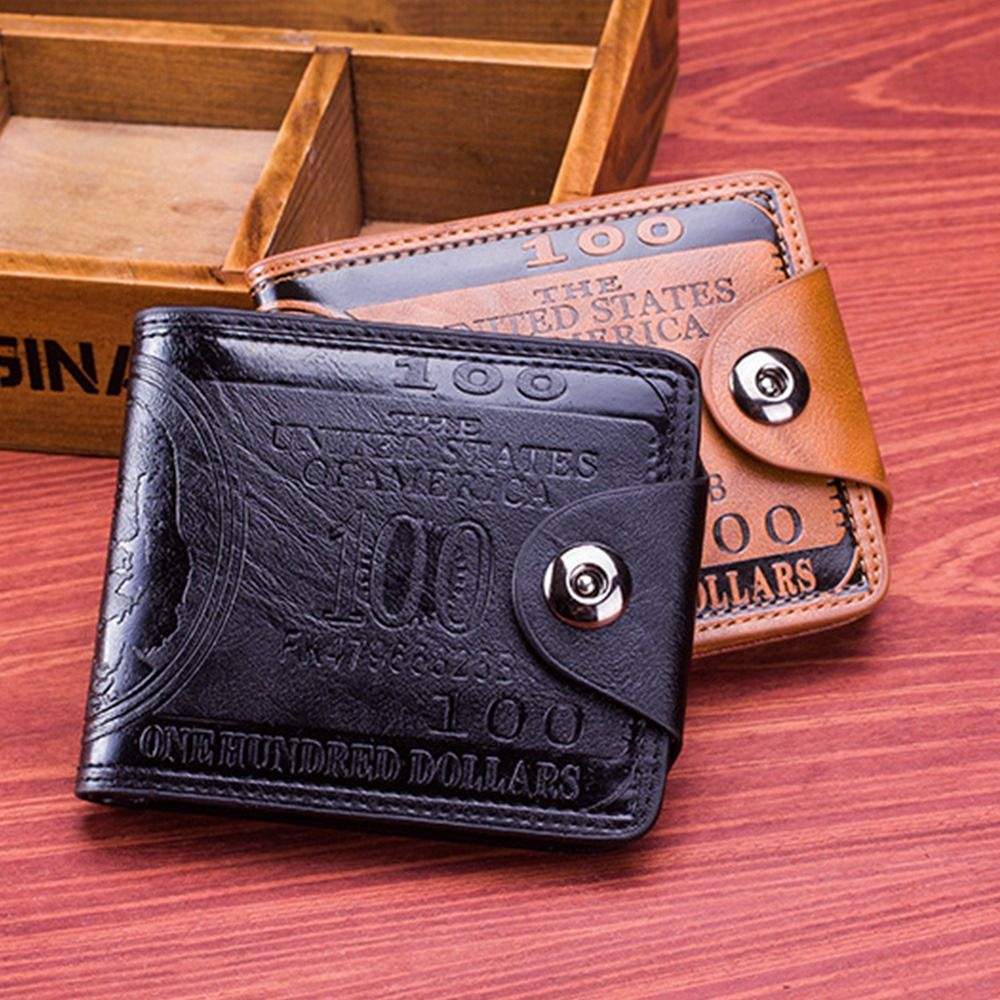NPIQL US Dollar Pattern Dollar Pattern Wallet Buckle PU Leather Men's Wallet Retro Large Capacity PU Clutch Bag Men
