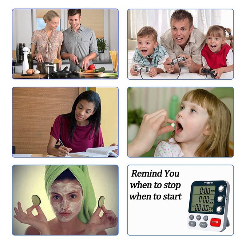 Digital Dual Kitchen Timer,3 Channels Count UP/Down Timer,Cooking Timer,Large Display,Loud Volume Alarm and Flashing