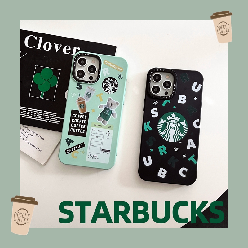 Liquid Silicone Casetify Starbucks Coffee Bear Sticker Casing Apple iPhone 7 8 Plus X XS XR 11 12 13 Pro Max Soft Flocking Case Cover