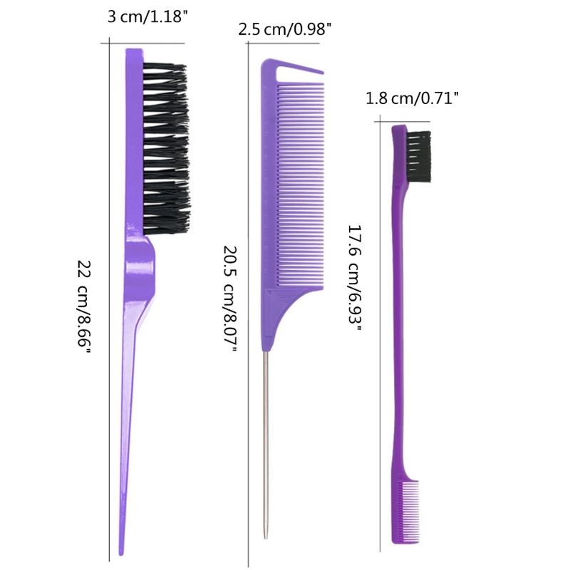 【Innovative】 3pcs Slick Back Hair Brush Set With 1 Pcs Bristle Hair Brush 1 Pcs Brush.