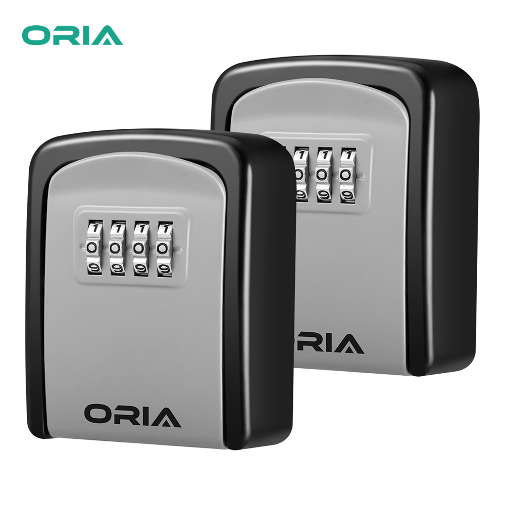 ORIA Key Security Lock Box 2Pcs Weatherproof 4-Digit Combination Key Storage Lock Box Wall Mounted Key Safe Box for 5 Keys for Indoor Outdoor 3.66 inch（Ready Stock)）