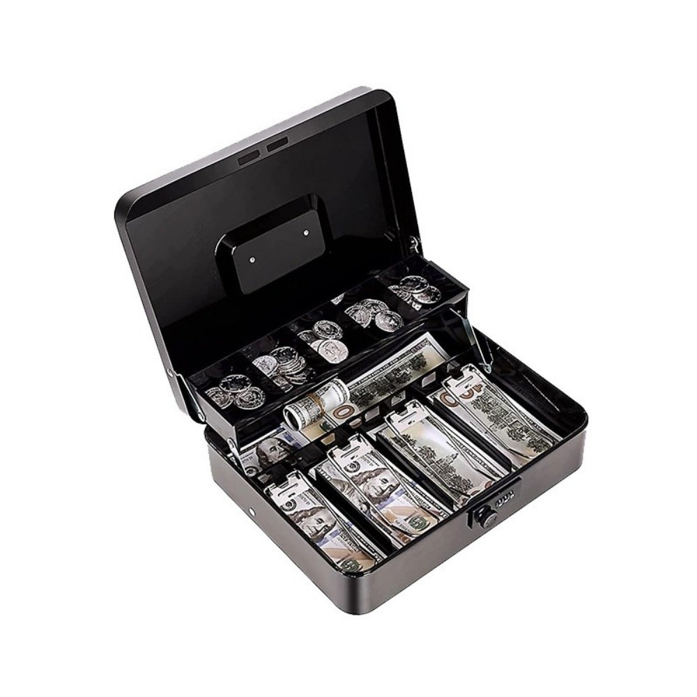 Portable Drawer Cash Box Black Metal Safe Head Locker Cashier Clip ...